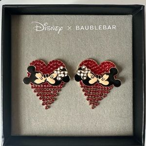 Disney x BaubleBar Minnie and Mickey Heart Earrings NWOT
